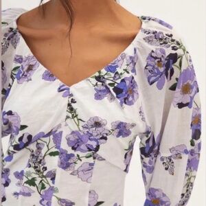 Anthropologie Maeve Purple and White floral Top Size Xs
